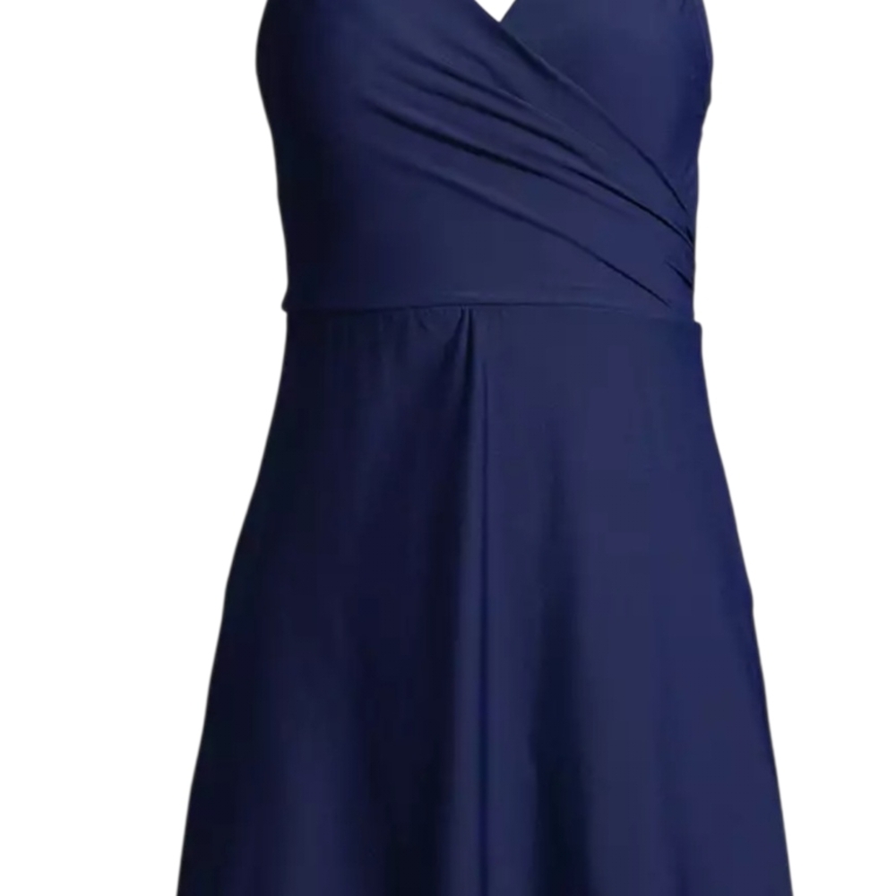 Lands' End Swimsuit Size 16 Blue Tummy Control Faux Surplice Wrap - Picture 3 of 12